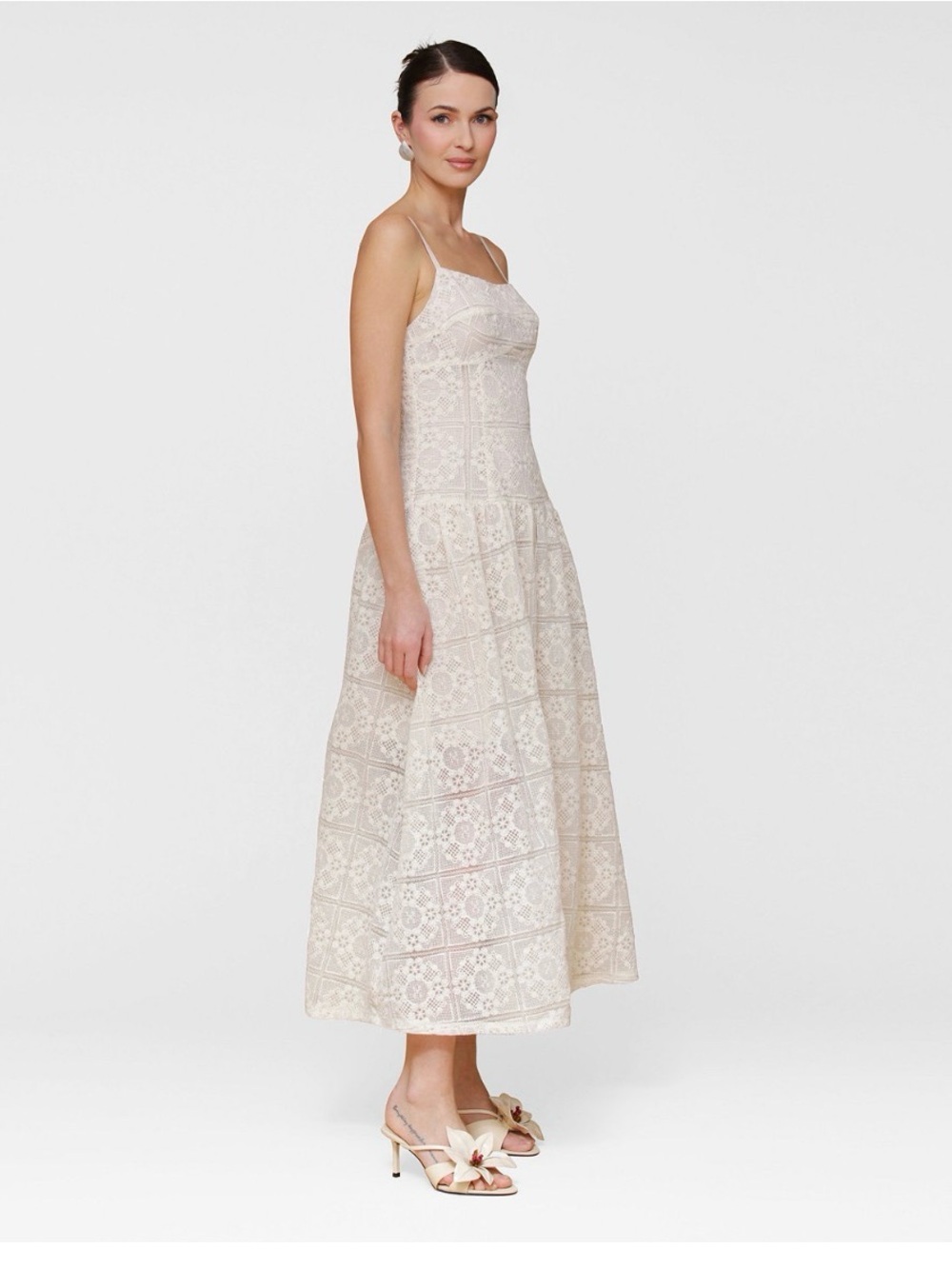 Avec Les Filles Cream Lace Maxi Dress with Spaghetti Straps - Picture 5 of 6